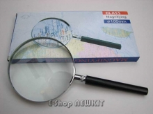 ذره بین شیشه ای دسته دار قاب فلزی سایز 75